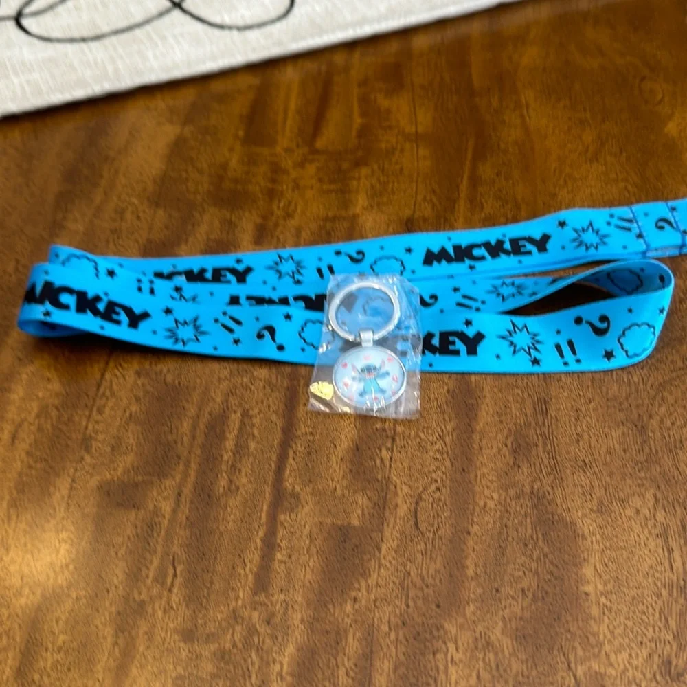 Disney World Mickey Mouse Lanyard And Disney STITCH With Hearts Keychain